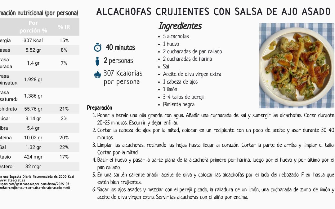 Alcachofas crujientes con salsa de ajo asado