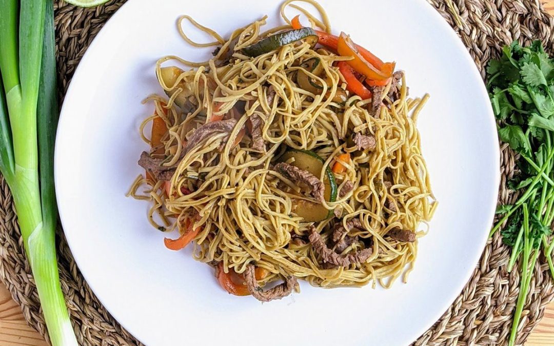 Espaguetis de edamame con boloñesa de setas